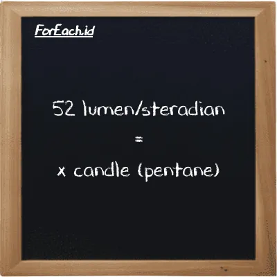 Example lumen/steradian to candle (pentane) conversion (52 lm/sr to pent cd)